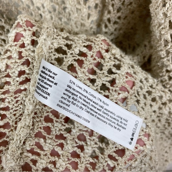 Eileen Fisher Malibu Linen Cotton Crochet Short Sleeve Shawl Cardigan Medium - Picture 5 of 9